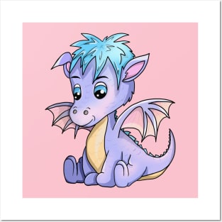 Cute cartoon purple baby dragon Posters and Art